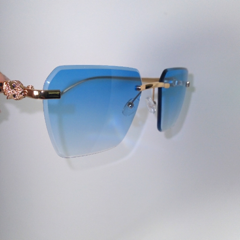 Blue Gradient Lens Gold-Tone Animal Print Design Frame Sunglasses - Picture 7 of 7